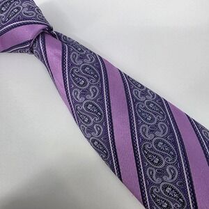 Ermenegildo Zegna Paisley Striped Silk Tie Mens XL Purple Extra Long Italy